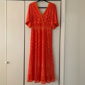 Farm Rio Devore Lace Coral Maxi